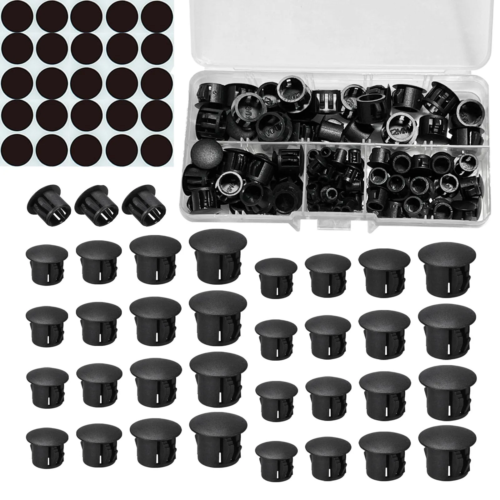 157pcs Nylon Black Hole Plug Set - 5mm/8mm/10mm/12mm Self-Adhesive Stickers for Furniture