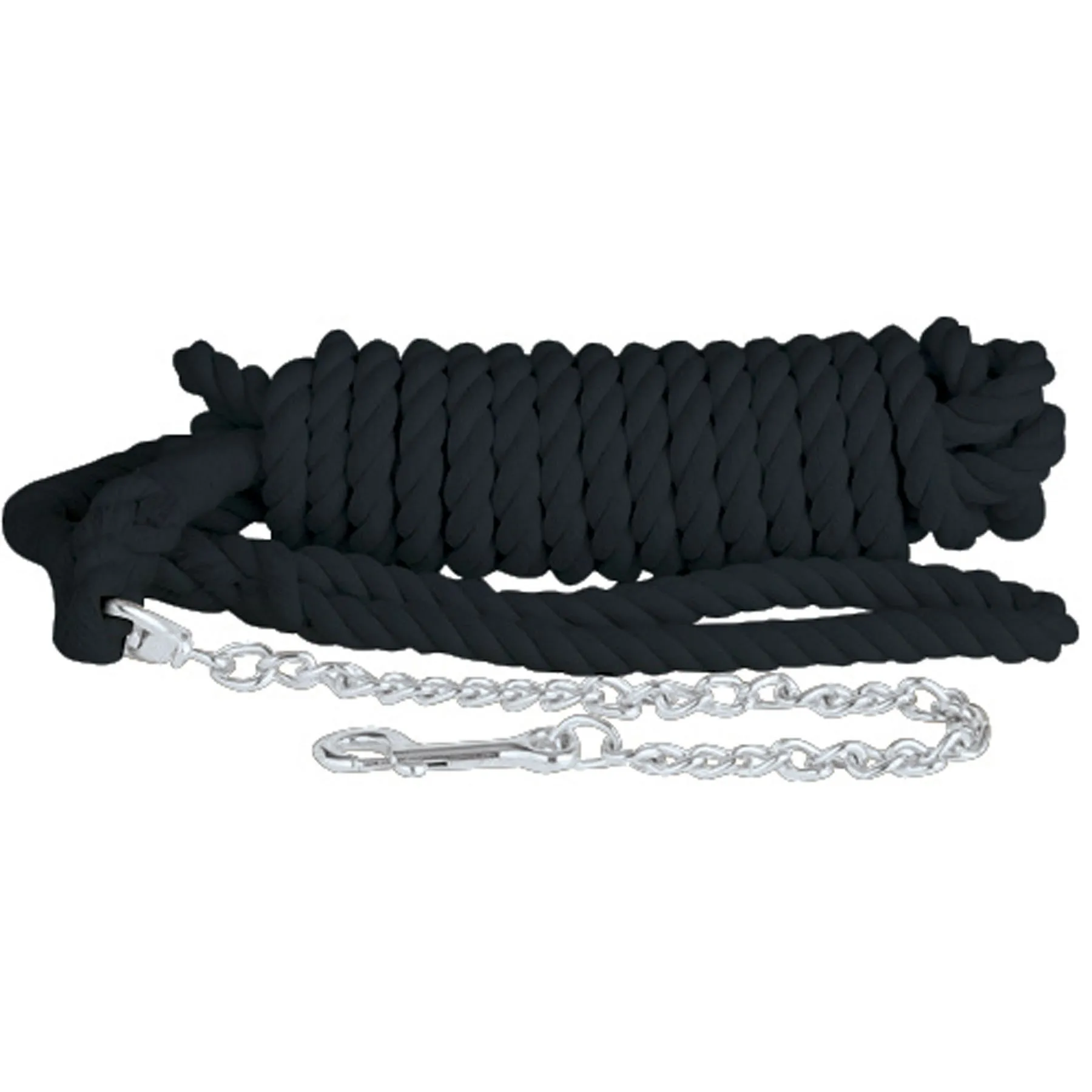 3-Ply Cotton Lunge Line with Chrome Plated Chain – Black 3425 by Equiessentials, 3/4'x25'