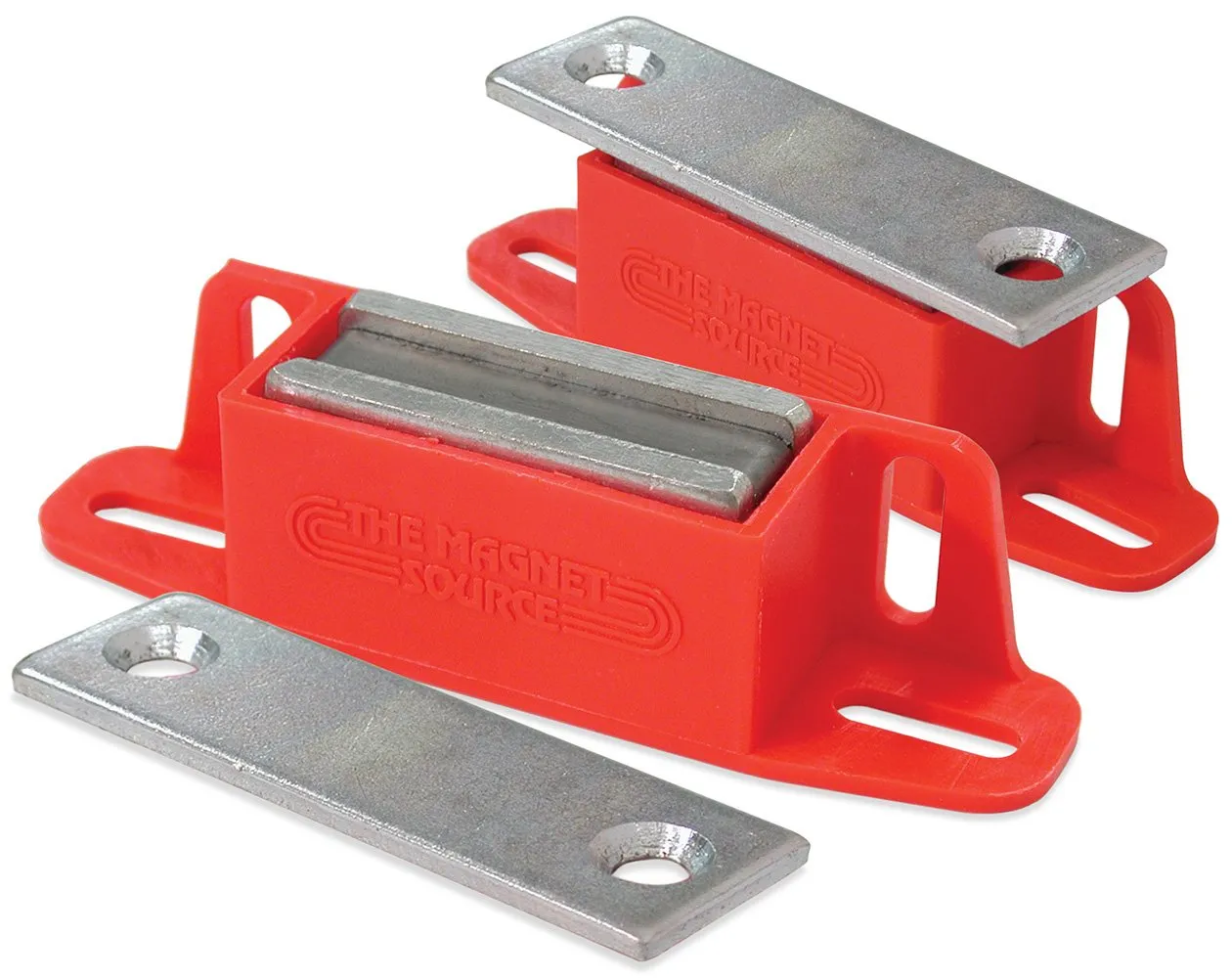 Master Magnetics 07502X2 Magnet Catch, 50 lbs Universal Latch with Strike-Plate, Red, 4.25'