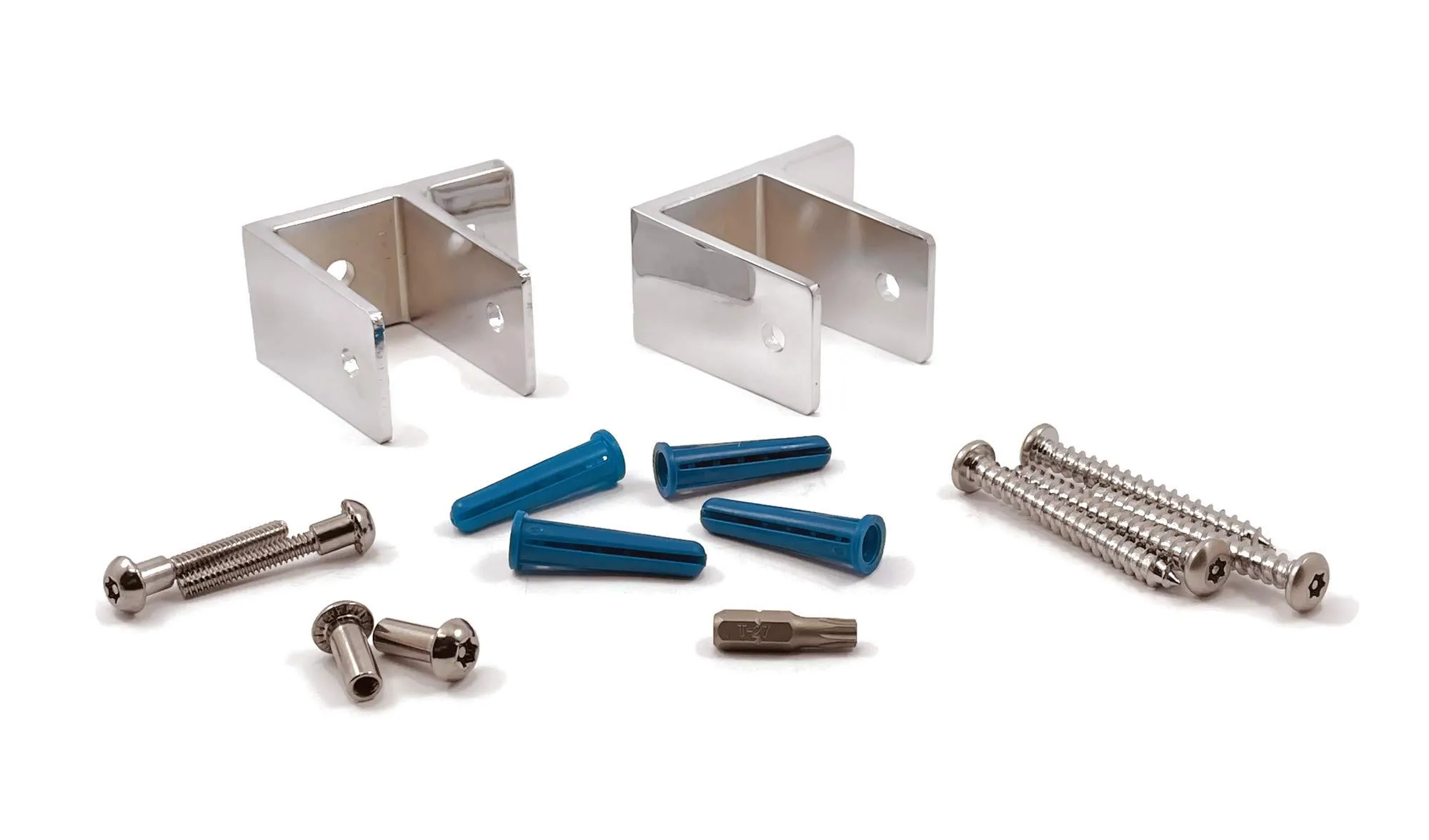 Pilaster Pack-2 One Ear Brackets, 1-1/4 in. Panel Thickness, Durable Chrome Zamac Finish