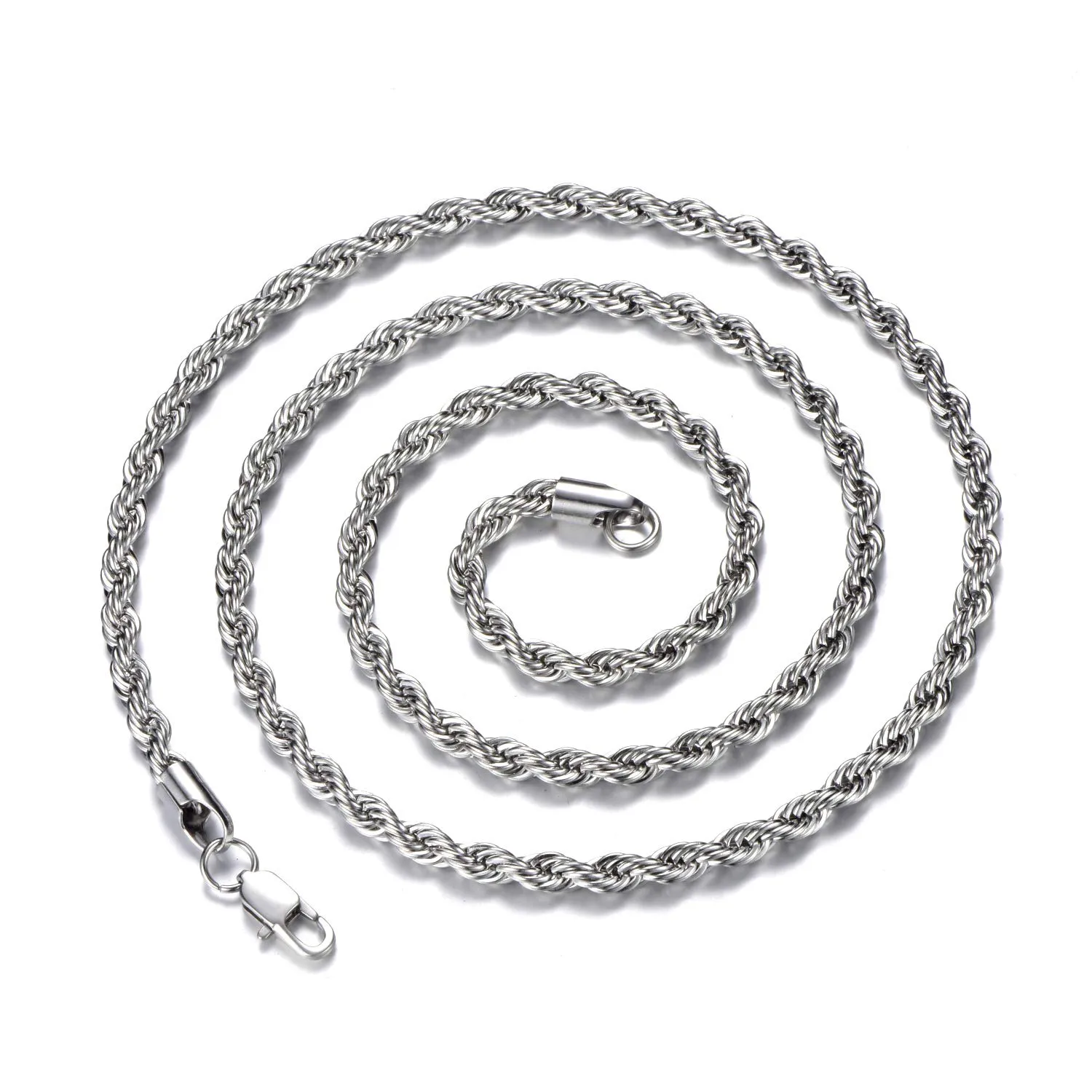 Stainless Steel Rope Necklace 925 Silver Chain 14-30 Inch, Durable, Tarnish Resistant, Stylish