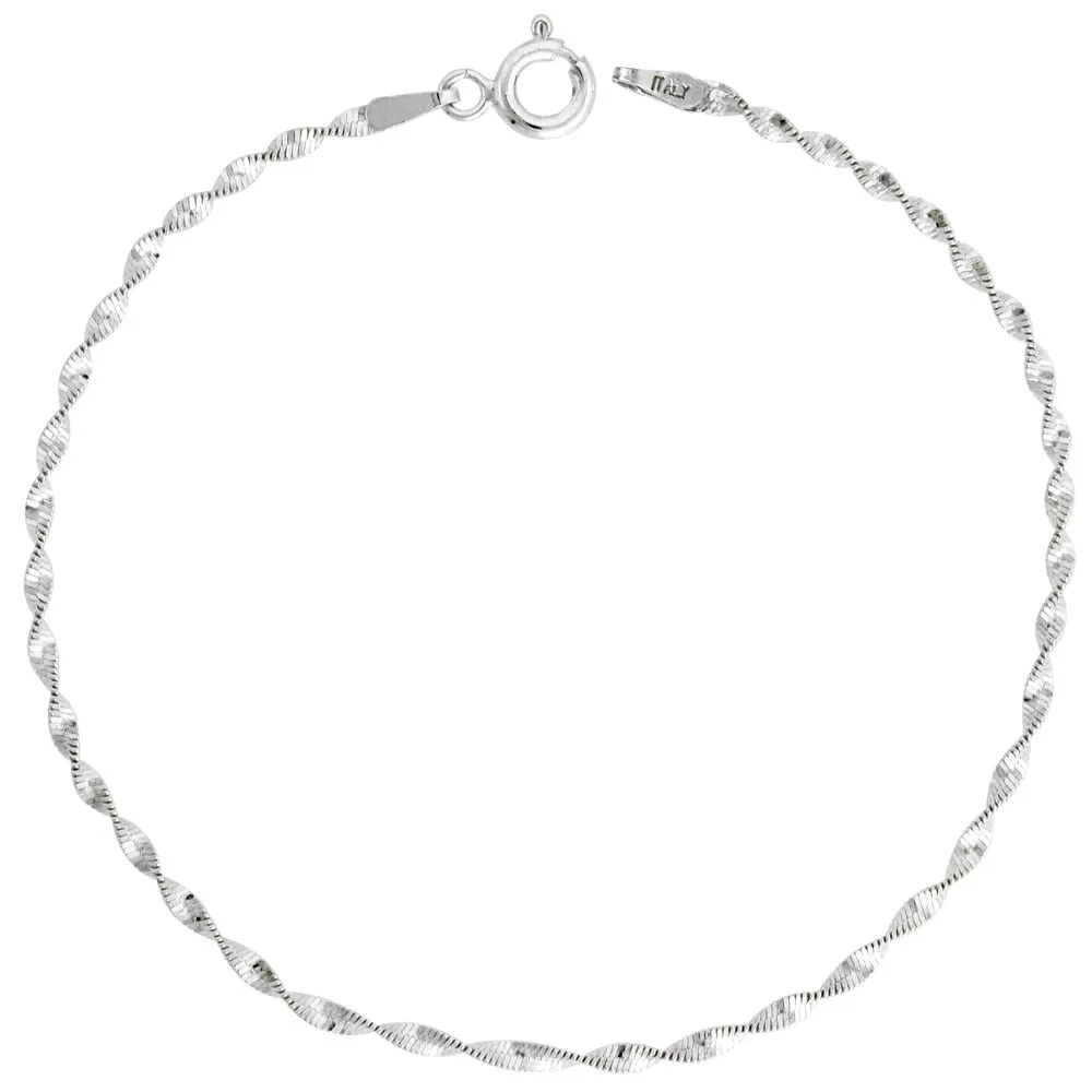 Sterling Silver Twisted Herringbone Chain Necklace & Bracelets 2mm-5mm, Nickel Free, Made in Italy