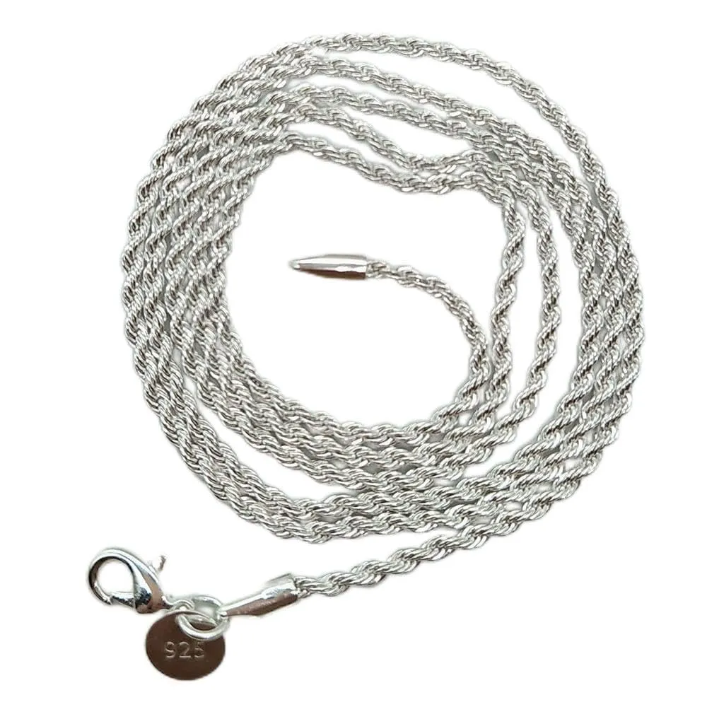 SUKKCCNO S925 Sterling Silver Twisted Rope Chain Necklace 16-30 Inches, Hypoallergenic Jewelry